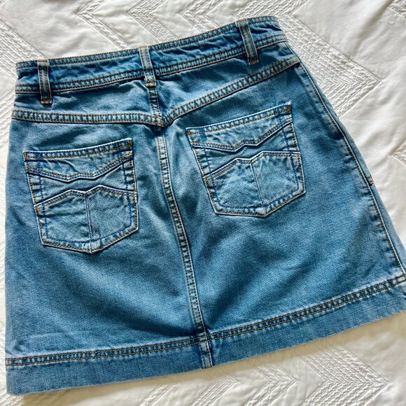 Free People Denim Mini Skirt Snap Front Patch Pocket Size 25 - Picture 2 of 4